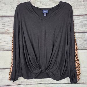 Daytrip Womens Black Leopard Sleeve Knot Top XS
